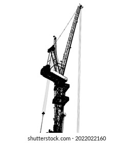 Silhouettes of tower crane on building
