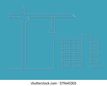 Silhouettes of tower crane working on the building.