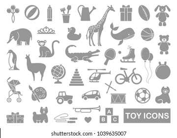 Silhouettes of toys for children - vector flat icons