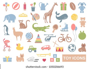 Silhouettes of toys for children - vector flat icons