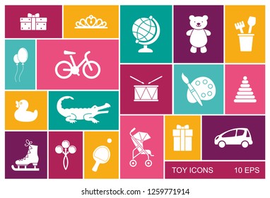 Silhouettes of toys for children - vector icons in flat style