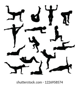 Silhouettes of training women doing common sport exercises