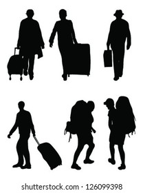 Silhouettes of travelers, vector
