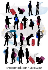 Silhouettes of traveling people