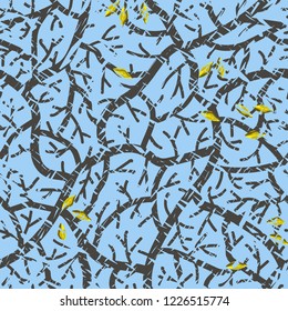 Silhouettes of tree branches against the blue sky. Autumn seamless pattern. Vector illustration.