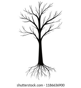 Silhouettes of Tree with Roots isolated on white background. Vector Illustration.
