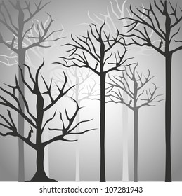 Silhouettes of tree trunk in black and gray, vector illustration