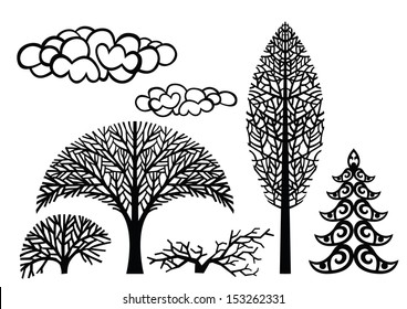 Silhouettes of trees.