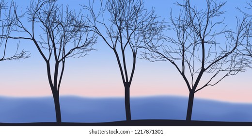 Silhouettes of trees against sunrise, vector illustration, EPS10