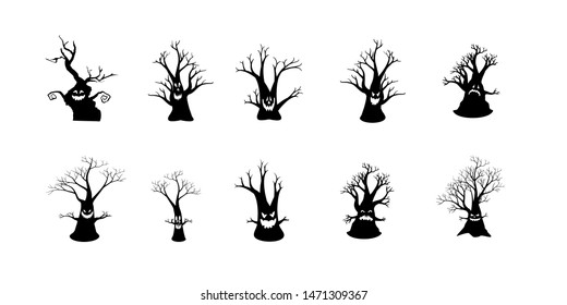 Silhouettes of trees collection   Halloween concept.