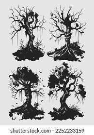 Silhouettes of trees collection Halloween concept.
