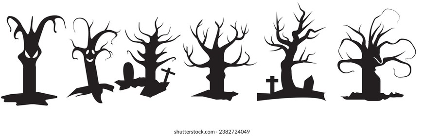 Silhouettes of trees collection Halloween concept. Vector illustration