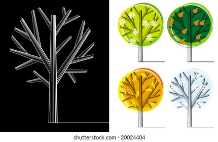 Silhouettes of trees during different seasons