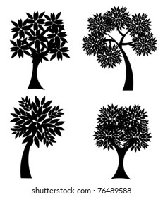 Silhouettes of trees isolated over white. Vector illustration