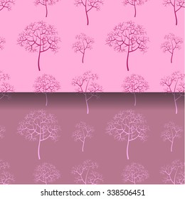 Silhouettes of trees on a pink background