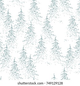  Silhouettes of trees.  Winter seamless pattern of dots.  Vector.
