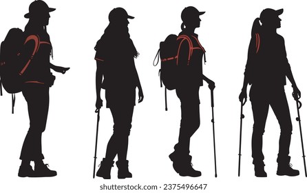 silhouettes of a trekking girl vector