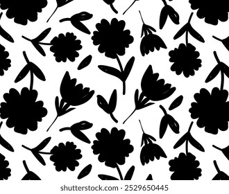 Silhuetas tulipas e selvagemConjunto de ícones de flores, Abstrato design floral de botânica icon.vetor.