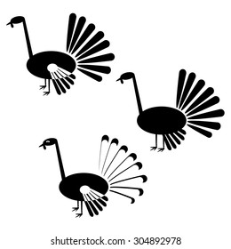 Silhouettes of turkeys. A vector illustration on white background