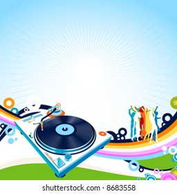 silhouettes, turntable and rainbow