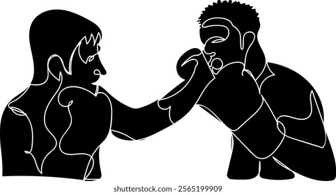 Silhouettes of two boxers throwing punches at each other