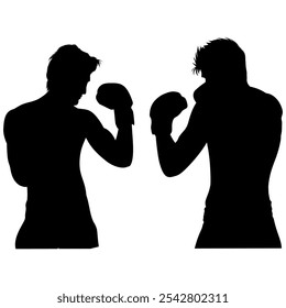 Siluetas de dos atletas de boxeo compitiendo. Perfecto para pegatinas, anuncios, iconos