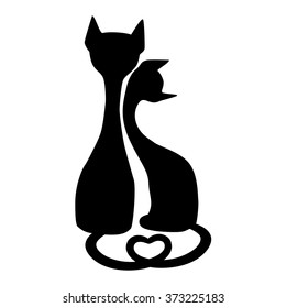 Silhouettes Two Cats Love Black Cats Stock Vector (Royalty Free ...