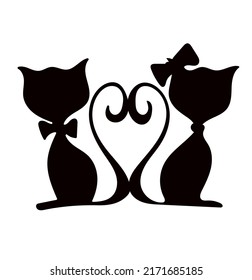 Silhouettes of two cats in love. Vector illustration