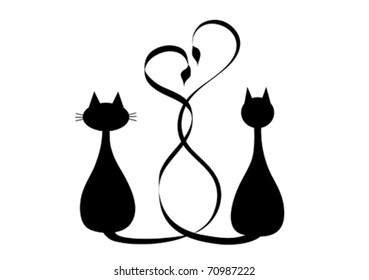 silhouettes of two cats in love. Vector illustration