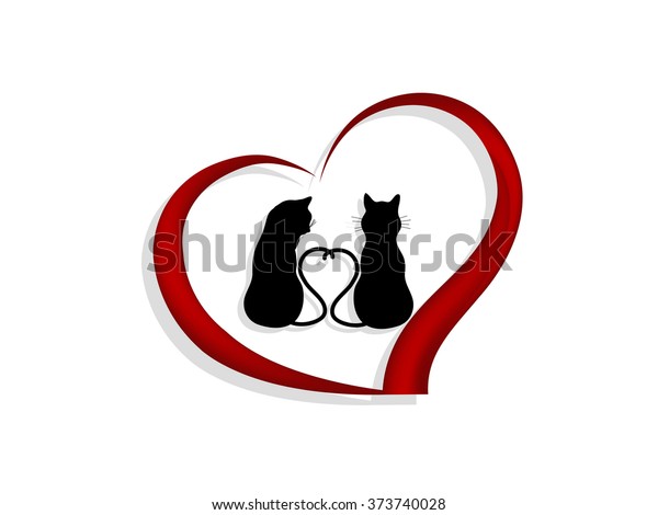 Silhouettes Two Cats Love Vector Illustration Stock Vector Royalty Free Shutterstock