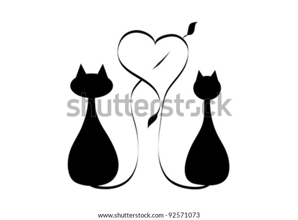 Silhouettes Two Cats Love Vector Illustration Stock Vector (Royalty ...