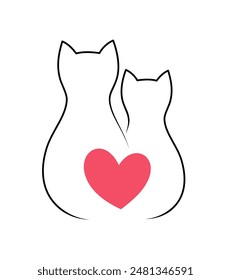 Silhouettes of two cats and a red heart between them. Cat logo