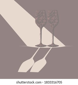 Silhouettes of two champagne glasses in a minimalist style