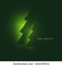 Silhouettes two christmas trees in paper cut trendy craft cartoon style. New year modern design for advertising, branding background greeting card, cover. Creative vector illustration.