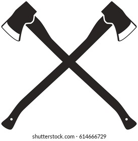 Silhouettes of two crossed axes on a white background