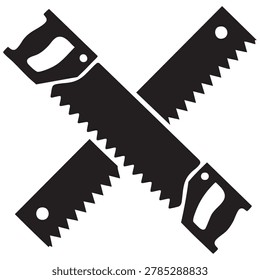 Silhouettes of two crossed hand saws. Ideal for woodworking, carpentry, and DIY projects, vector illustration.