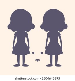 Silhouettes of two girls. Optical illusion. Two beautiful kids make silhouette of dog or rabbit head. Care about domestic animals