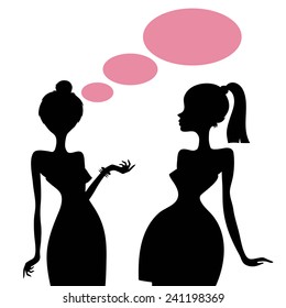 silhouettes of two girls talking