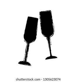 Silhouettes of two glasses on a white background. Flat design, vector.