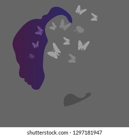 Silhouettes of two heads. Two overlapping heads as sign for duality, anxiety, uncertainty and other psychological problems and questions. Illustration over grey. Vector .