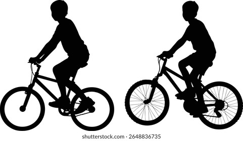 silhouettes of two individuals riding bicycles. vector 