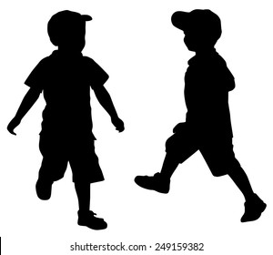 Silhouettes of two little boys who play