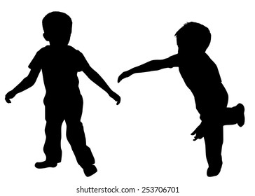 Silhouettes Two Little Boys Who Run Stock Vector (Royalty Free ...