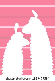 Silhouettes of two llamas on striped background. Animal poster in flat style.