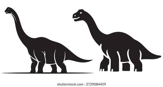 Silhouettes of two long neck sauropod dinosaurs standing calmly