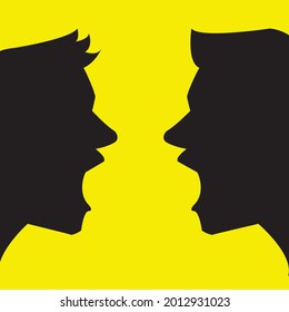 silhouettes of two man head are arguing.