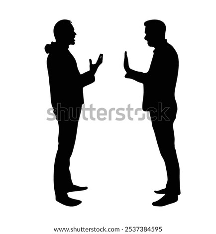 Silhouettes of Two Men Arguing or Having a Conversation. People, activities and expressing emotions vector art