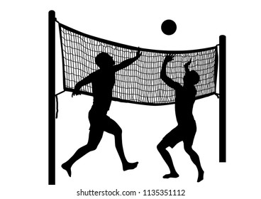 Silhouettes Two Men Playing Beach Volleyball Stock Vector (Royalty Free ...