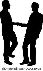 Silhouettes of two men talking.