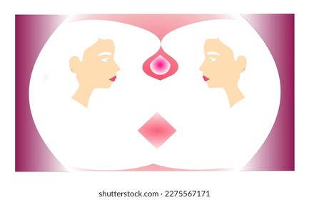 Silhouettes of two opposing albino girls. Portraits of females. Beauty and inclusion. vector illustration